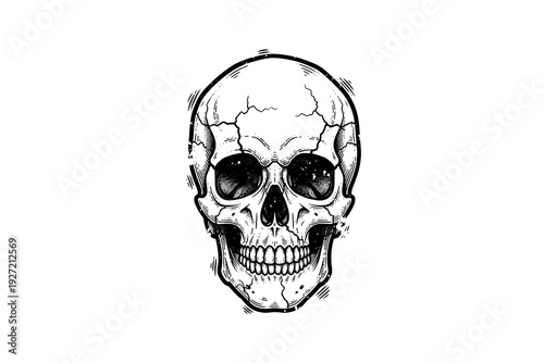 Detailed grunge skull design with intricate line art for tattoo and artistic projects