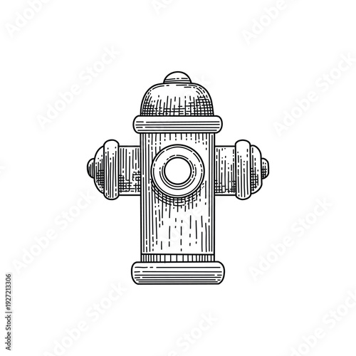 Fire hydrant. Specialized water column used during firefighting. Striped drawing sign, vector illustration.