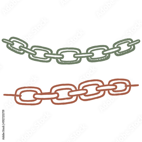 A chain with a red and green link. The chain is drawn in a cartoon style. The chain is shown in two different colors