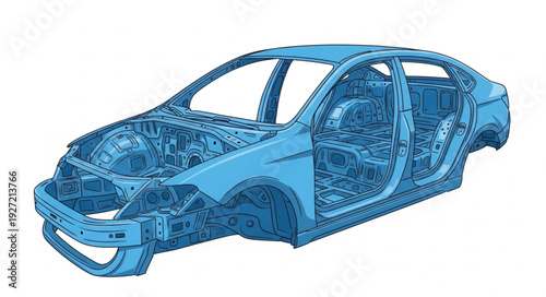 Blue Car Chassis and Body Structure.