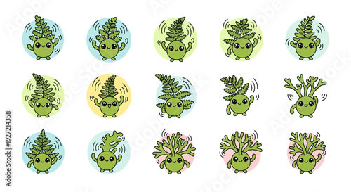 Two cute clover characters holding red hearts, isolated on white.