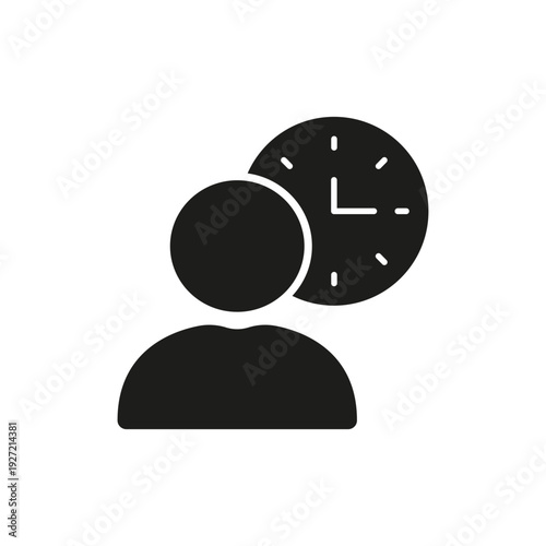 Person With Clock Solid Icon. Time Management, Productivity, And Schedule Planning Silhouette Symbol. Efficient Task Coordination Concept. Isolated Vector Illustration