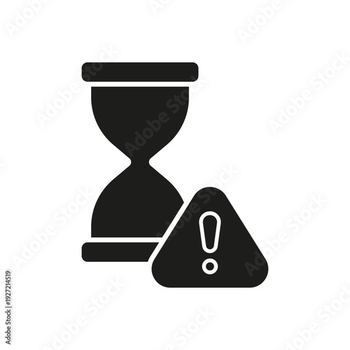 Hourglass With Alert Solid Icon. Time Management Warning And Deadline Alert Silhouette Symbol. Urgency And Caution In Scheduling. Isolated Vector Illustration
