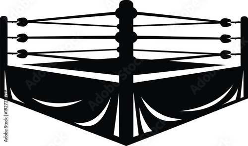 Wrestling ring silhouette with ropes and corner posts a black and white graphic on transparent background high quality professional detailed modern