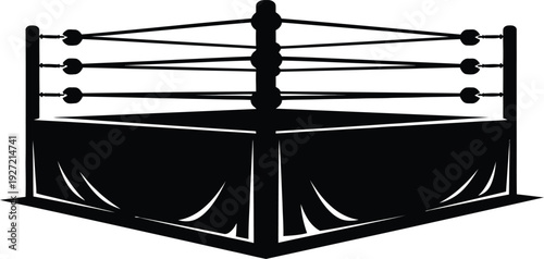 Black wrestling ring with ropes and padding a simple illustration perfect for sports graphics on transparent background silhouette high quality professional