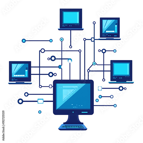 Networked Computers Blue Lines System Illustration