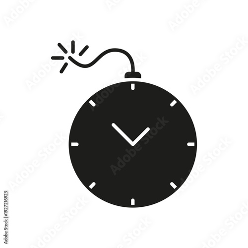 Clock Bomb Solid Icon. Urgency, Deadline, And Countdown Pressure Silhouette Symbol. Explosive Time Management Challenge. Isolated Vector Illustration