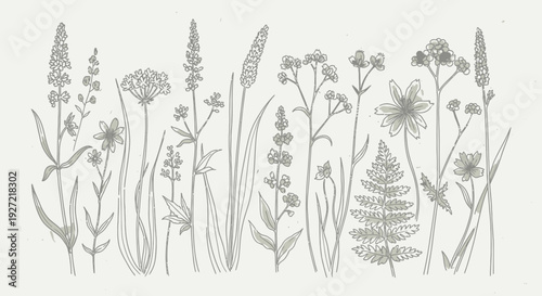 Collection of Various Wildflowers and Grasses Illustrated.