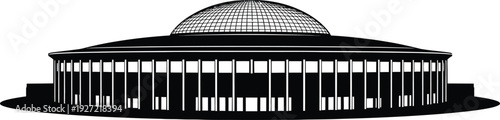 Black and white silhouette of a futuristic domed building with a circular design on transparent background high quality professional detailed modern