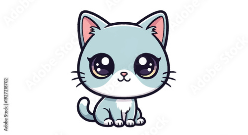 Blue cartoon cat with big eyes and white muzzle blue cat pink nose