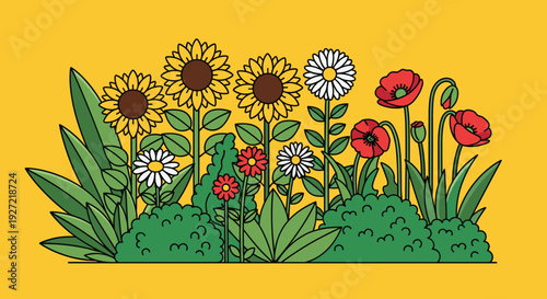 Bright and vibrant plant graphic on yellow background, evokes freshness and energy. Ideal for lifestyle and design projects.