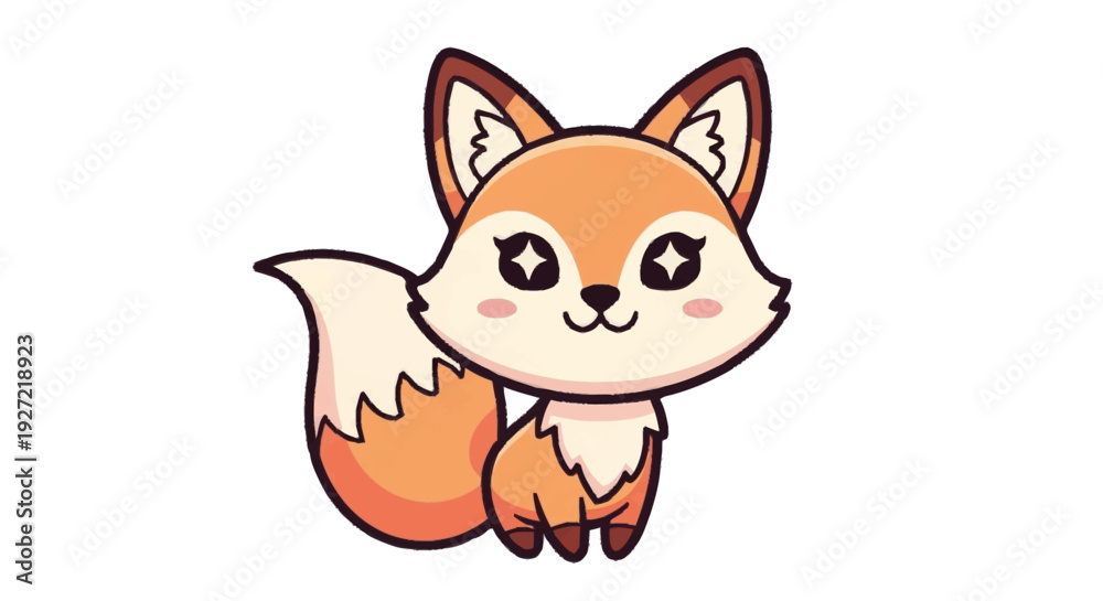 Obraz premium Cartoon orange fox with white face and tail cute