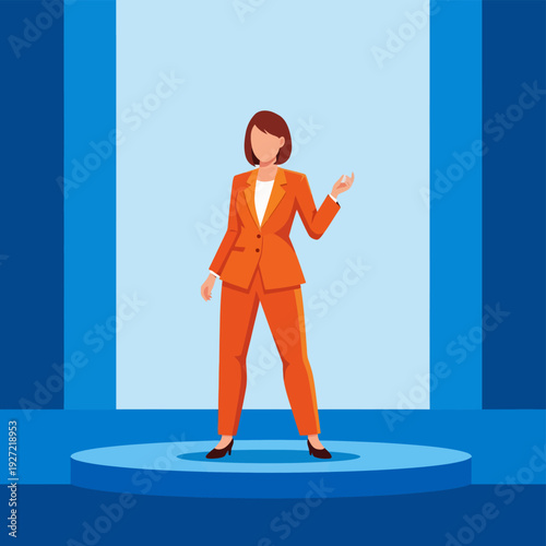 Businesswoman Standing on Stage Presenting.
