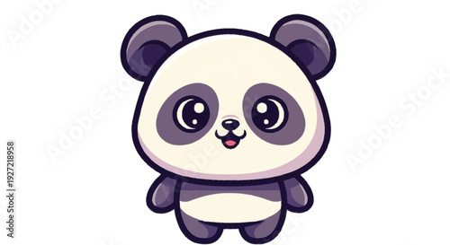 Cartoon panda bear with big eyes and pink tongue cute