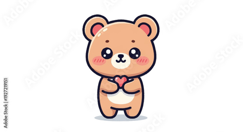 Cute cartoon bear holding heart cute bear brown bear white background