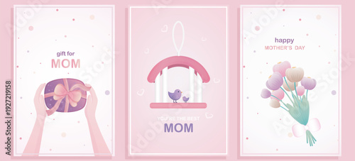 Pastel-themed Mother’s Day triptych illustration featuring three affectionate designs.