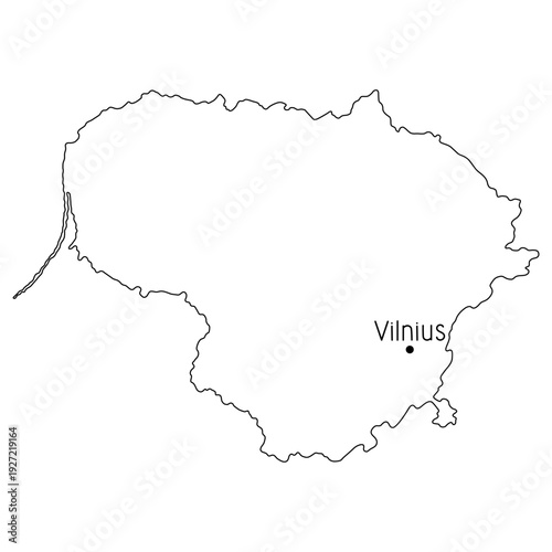 Lithuania Baltic country map with Vilnius capital city, detailed accurate border line simple handdrawn minimalist outline vector illustration, blank template for geography, travel, educational project