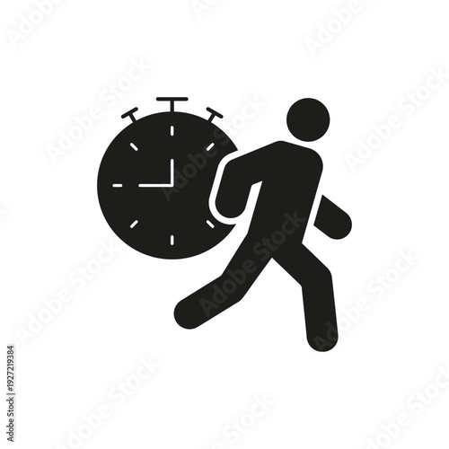 Running Person With Stopwatch Solid Icon. Time Management And Efficiency Silhouette Symbol. Deadline And Productivity Representation. Isolated Vector Illustration