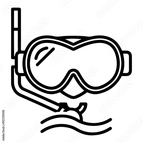 Scuba diving mask with snorkel and waves outline icon