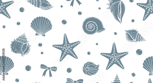 Seamless Coastal Shell Pattern – Starfish and Seashell Ocean Doodle Background