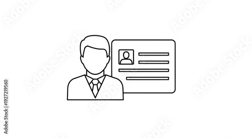 Line art icon of a user with an ID card, representing personal identification and profile data.