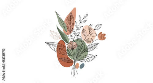 Of bouquet with green leaves and orange shapes on white background plants