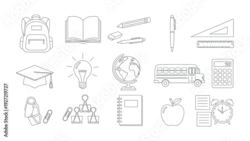 School Essentials Collection: A neatly arranged collection of school supplies, including books, pencils, and backpack, symbolizing the tools of learning and the journey of education.