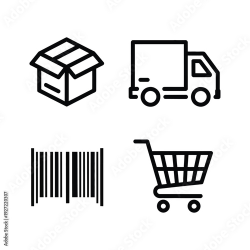 Global Retail E-commerce Shopping and Shipping Logistics Icons