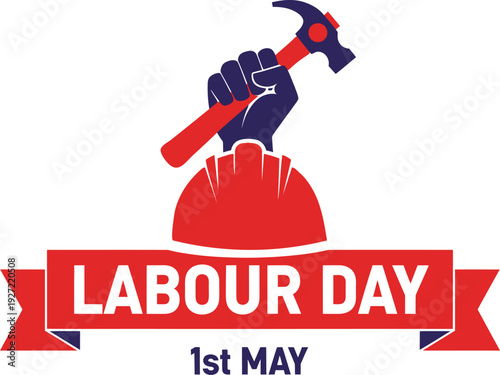 Labour day celebration with workers holding hammer and hard hat