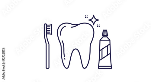 Oral Hygiene Kit Icon: Clean Tooth, Toothbrush, and Toothpaste