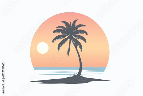 Photos Tropical Island with Palm Trees on Beach Vector Illustration