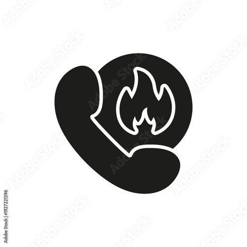 Phone With Fire Solid Icon. Urgent Communication, Emergency Call, And Crisis Hotline Silhouette Symbol. Rapid Response Service Alert. Isolated Vector Illustration