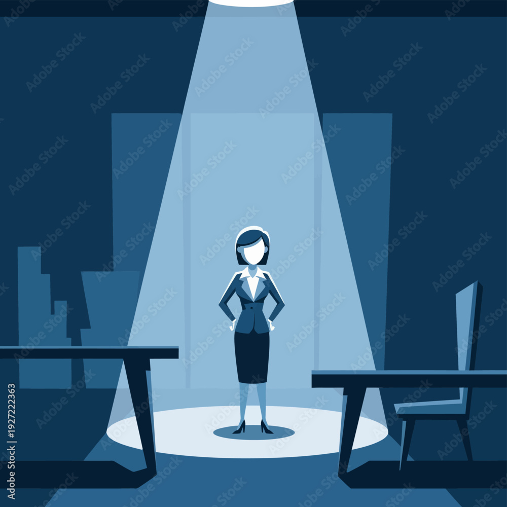 Fototapeta premium Businesswoman Standing Under Spotlight Office.