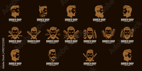 barbershop logo collection with classic beard and hairstyle icons for branding and marketing
