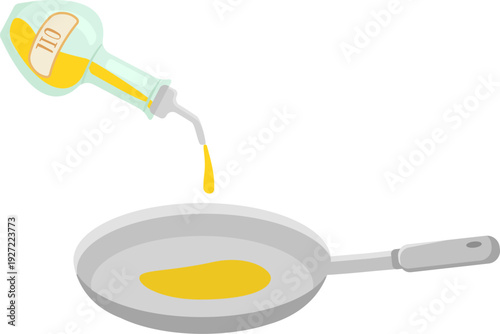 Pouring oil on frying pan. Food preparation. Cooking step