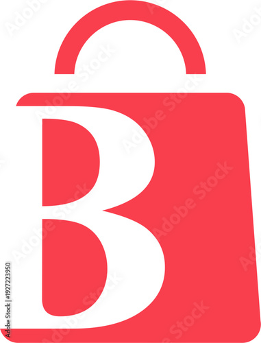 Red Shopping Bag With Letter B Logo Icon for Retail Business