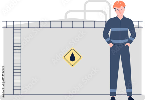 Oil tank maintenance engineer. Professional technician character