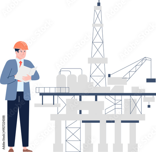 Oil rig technician. Professional refinery engineer character