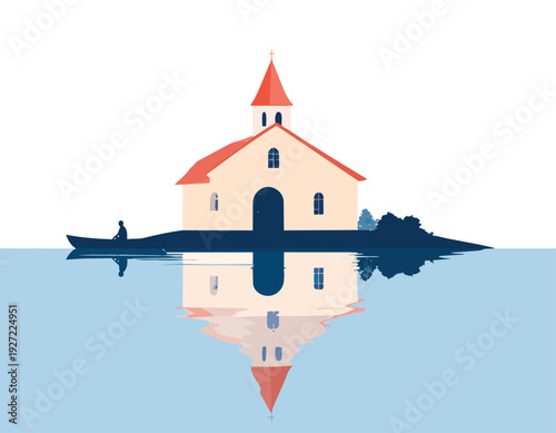 Church in the Sky Hand Drawn Illustration with Airplane and Travel Elements