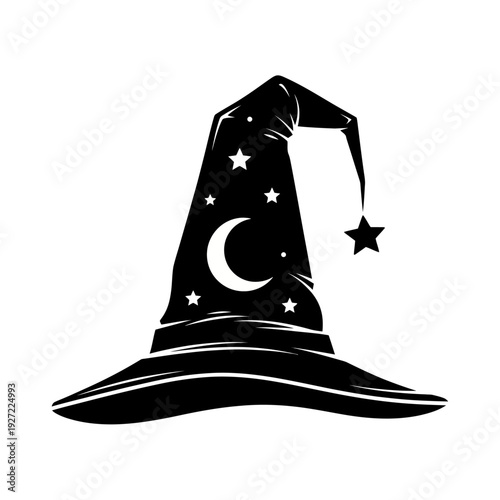 Black Witch Hat with Celestial Design.