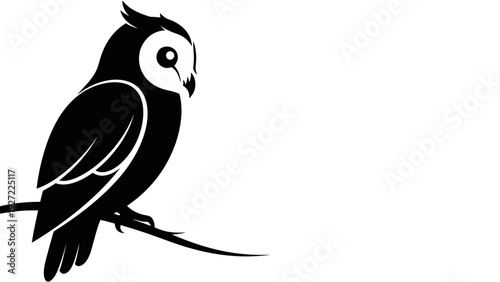 Black Bird Silhouette on Branch Illustration.