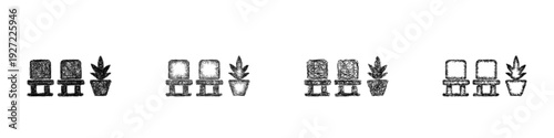 Sketch waiting room icon design set