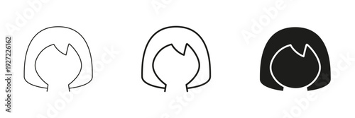Female Avatar With Bob Hairstyle Line And Solid Icon Set. User Profile, Identity, And Social Media Outline And Silhouette Symbol Collection. Isolated Vector Illustration