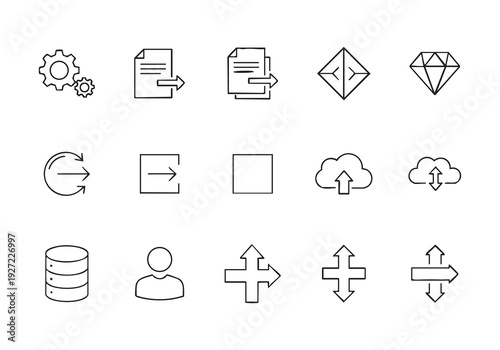 Line icons for business workflow and data management