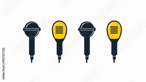 Illustration of four microphones in different designs and colors on a white background