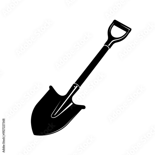 Black shovel with handle up.