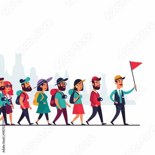 Group of Hikers Walking Together.