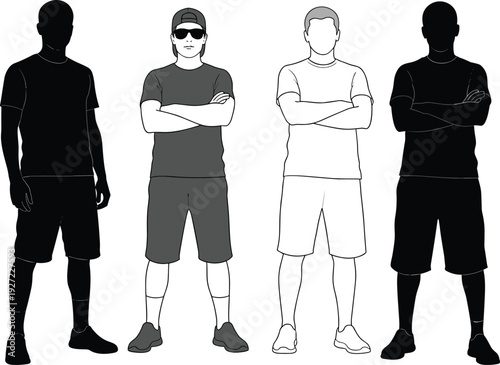 Foto Men Silhouette Set Standing with Crossed Arms Casual Outfit T Shirt Shorts Sungl