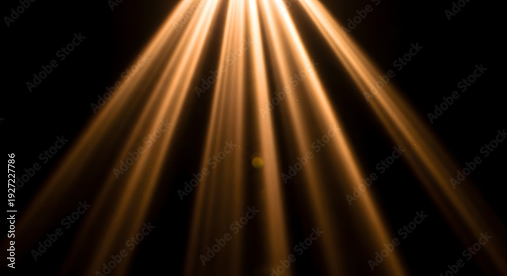 Naklejka premium Golden light rays on black background