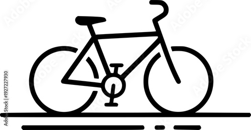 Bicycle icon featuring simple outline design on a street path for commuting and fitness activity – Black Vector Illustration
